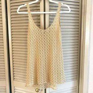 Anthropologie Gold Sheer Lace Tank Top